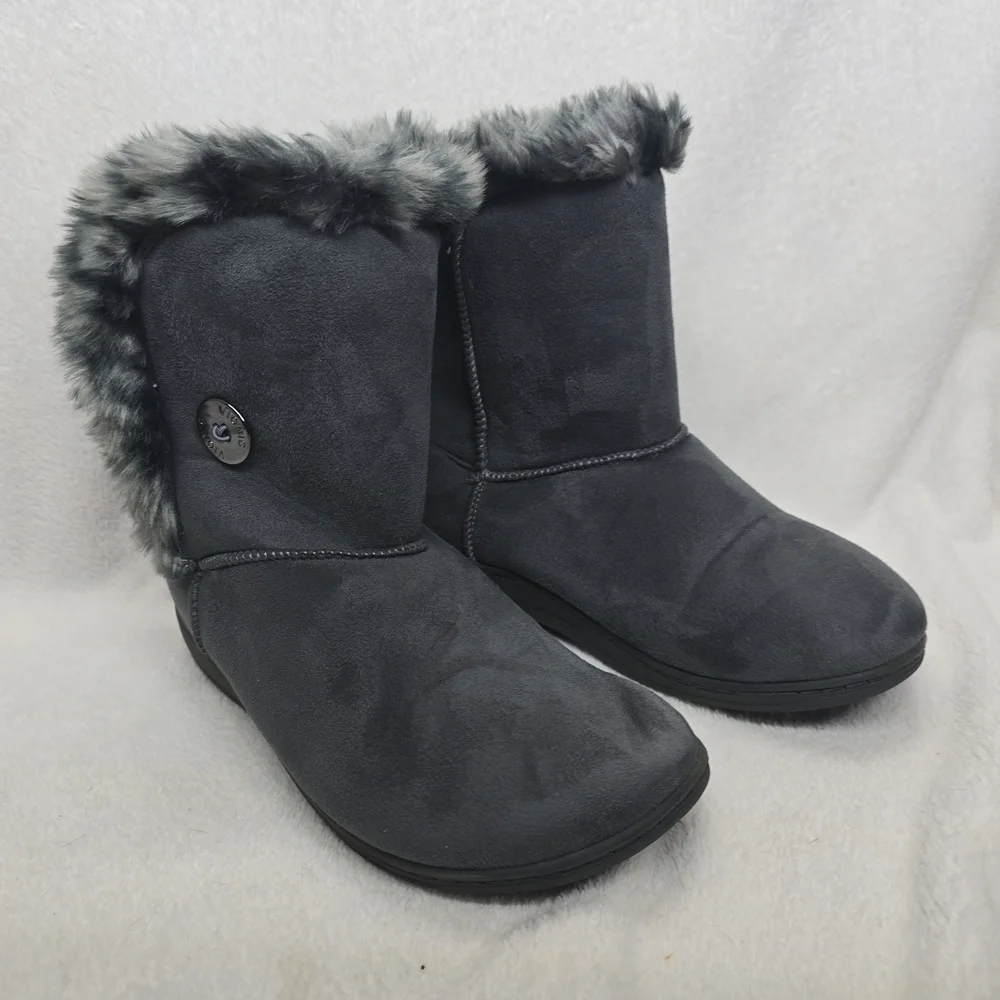 Vionic Women's Size 7 Faux-Fur Winter Ankle Boots in Charcoal Gray